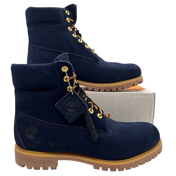 Timberland X American Eagle Suede Boots Mens 12 Blue Premium Mid Lace Waterproof - Picture 1 of 13
